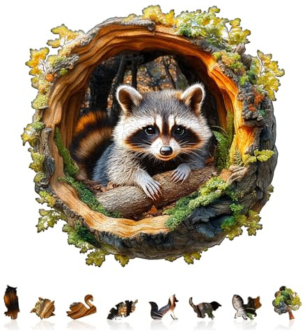 Jigfoxy Puzzle in legno per adulti, Puzzle in legno di procione per adulti, puzzle in legno di animali unico, per famiglia e amici L-34 * 33,6cm-270pz