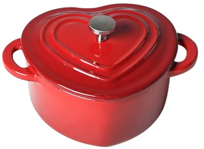 SXTYYH Cocotte Fonte Avec Couvercle En émail Forme De CœUr Intérieur Antiadhésif Mini Cocotte En Fonte for La Cuisson lente Et La Cuisson Au Four(Rouge)