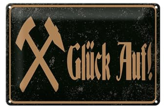 mrdeco Blechschild 20x30cm gewölbt Glück Auf Hammer Sichel Bergbau Deko Schild