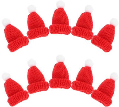 Abaodam 10 Stück Mini-Weihnachtsstrickmützen – Mini-Strickmützen Zum Selbermachen Von Weihnachtsbaum Weinflasche Kleidung Telefonzubehör – Kleine Puppen-Weihnachtsmannmützen Zur