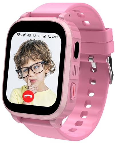 Ruopoem Reloj Inteligente Niño 4G, Reloj GPS Niños Localizador y Llamadas SIM SOS Chat Videollamada Juego Despertador Impermeable Modo Clase, Smartwatch Niños con Tarjeta SIM Regalo Niña Niño
