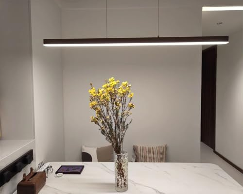 XIANHE LED Pendelleuchte esstisch holz Dimmbar Linear Design Hängeleuchte Esstisch lampe Lineare Hängelampe mit Fernbedienung höhenverstellbar Kronleuchter für Esszimmer Küche Büro Lampe(150cm)