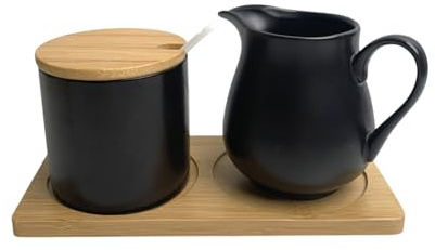 Milch Und Zucker Set Mit Deckel Und Löffel,Zuckerdose Und Milchkännchen Set Mit Tablett,Zucker-Behälter,Milchkanne-Zuckerdose Für Zuhause Restaurant,Schwarz