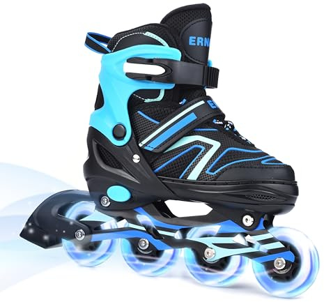ERNAN Patines en línea Ajustables para niños y niñas con Ruedas de iluminación, para Principiantes y Jóvenes Patines de Ruedas para Niños Grandes en Exteriores e Interiores (Blue, M)