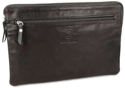 Cartvelli Premium Leder Geldtasche Schwarz - Banktasche für Geld, Briefe A4 Blätter - Geldbeutel echtleder 2 separate Fächer GT25s