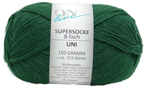 Sockenwolle 8-fädig grün einfarbig, Online Supersocke 8-fach Uni, dickes Sockengarn zum Stricken und Häkeln (8005 tannengrün)