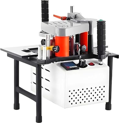 SIEEOUR Máquina Para Cantear Portátil Para Carpintería, 1200W Canteadora Para Cantos Rectos Y Curvos, Máquina Para Cantear Con Encolado Doble Cara,Velocidad Ajustable, Para Madera(White)