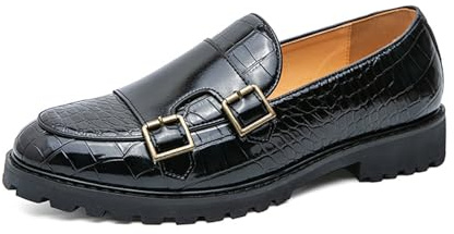 JHYUUKAU Zapatos Hombre Elegantes Doble Monkstrap para Oficina, Eventos Formales Y Estilo Business Casual,Negro,40 EU
