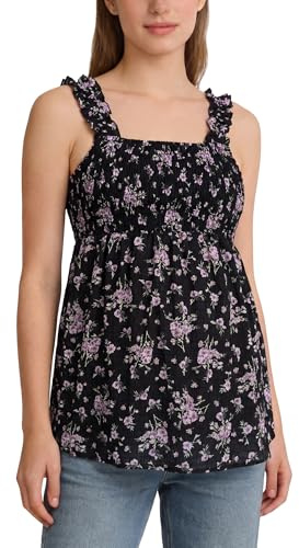 SEAUR Débardeur Femmes Enceintes Tops de Maternité Col Carré Smocké Haut Motif Floral Tunique Bohème T-Shirt sans Manches Vêtement de Grossesse Noir XL