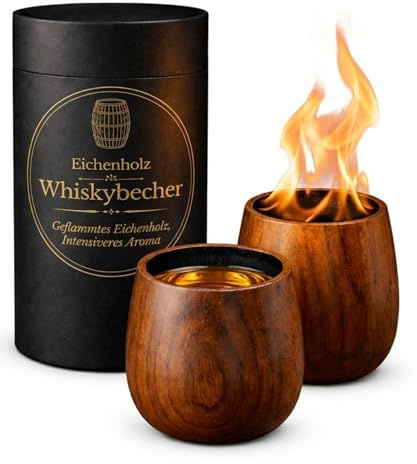Whisky Gläser Set 2er aus Holz – Bruchfeste Holzbecher Whiskey Gläser – auch als Rum Gläser, Tumbler Glas & Cocktail Gläser geeignet – Ideal als Whisky Geschenkset, Geschenk für Papa & Männergeschenke