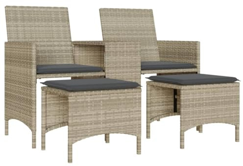 HETFTJN 2-Sitzer Gartensofa mit Tisch und Hockern 126x59x82 cm Hellgrau Gartenmöbel aus UV-beständigem PE-Rattan Modernes loungesofa für Balkon Terrasse und kleine Gärten
