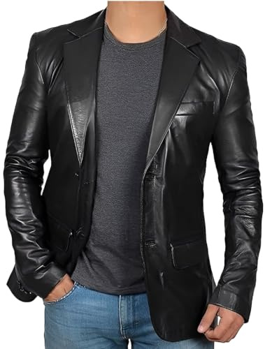 JAKRON Herr lyxig svart läderblazer – modern jacka i verkställande stil