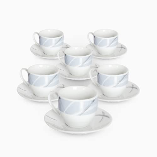 Albalù Set Tazzine da Caffè con Piattino in Ceramica Colorate Servizio Completo da 12 Pezzi di cui 6 Tazzine e 6 Piattini Lavabili in Lavastoviglie