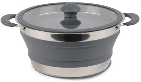 Kampa - Klappbarer Kochtopf - Zeltzubehör - Camping Zubehör - Campingtopf - Reise Gadgets - Grau - 1,5L