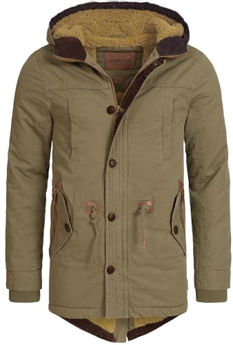 Indicode Hommes Barge Winter Jacket | Veste d'hiver avec capuche et doublure teddy Army XL