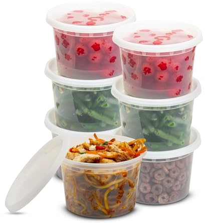 Superior Clear Round Microwave Food Containers with Lids Set, 16oz 20-Pack | Durable crack resistant storage pots | Leak proof | Handy meal prep tubs for lunches, leftovers, snacks, sauces and freezing