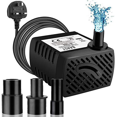 BARST 250L/H Submersible Water Pump Aquarium (3.6W), Mini Electric Ultra Quiet Pump for Fountains, Pool, Fish Tank, Pond, Hydroponics, Statuary with 4 Srtong Suction Cups,3 Nozzles.