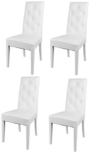t m c s Tommychairs - Set di 4 sedie CHANTAL adatto per cucina e sala da pranzo, con struttura in faggio, verniciata di bianco e seduta imbottita in ecopelle di colore bianco