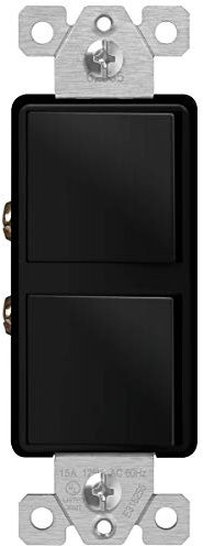 ENERLITES Double Paddle Rocker Combination Decorator Switch, Ground Terminal, Copper Wires Only, Single Pole or 3-Way, Residential/Commercial Grade, 15A 120-277VAC, 62835-BK, Black