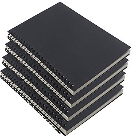 4 Stück Schwarz A5 Spiralblock Kraft Abdeckung Notizbücher Skizzenbuch 100 Seiten 50 Blatt Kraftabdeckung Leere Skizze Skizze für Memos Malen Notizen und Graffiti