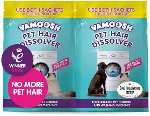 Vamoosh Pet Hair Dissolver- Pet Hair Remover for Washing Machines, 2x100g, Removes Odour Dissolves Dog, Cat, Horse, Animal Fur, Cleans Bedding in Washing Machine, Easy to Use, Up to 2 Washes