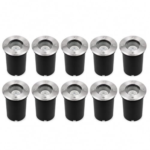 Partenopea Kit 10 Faretti Segnapasso LED Calpestabili 10W 230V GU10 da Incasso IP65 Impermeabili Acciaio Inox per Esterno Viali Giardino Sentieri Pavimento Carrabile Illuminazione Outdoor