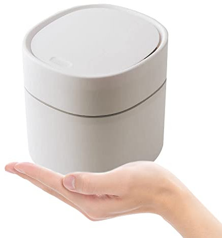 ETRAVEL Small Office Bin with Lid for Countertop, Cosmetic Table Top, Bathroom, Bedroom Desktop Bin (Beige)