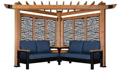 Backyard Discovery Tuscany Cabana Pergola with Bamboo Privacy Panels and Conversation Seating in Indigo