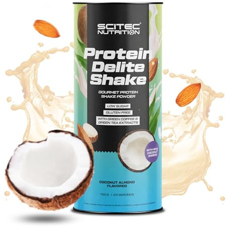 Scitec Nutrition Protein Delite Shake Bevanda proteica aromatizzata in polvere con cocco grattugiato, L-carnitina, estratto di caffè verde, 700 g, Cocco-Mandorla