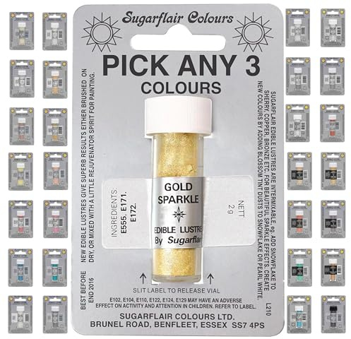Sugarflair Edible Lustre & Edible Lustre Glitter 2g - Pick Any 3 Colours