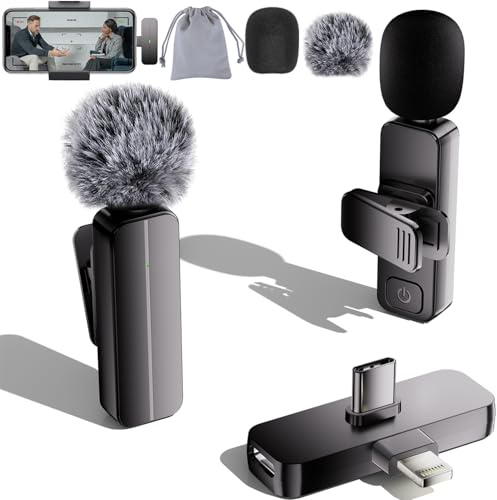 Bulatry 2-Pack Wireless Mini Lavalier Lapel Microphone for iPhone,Android Phone(2 in 1) - 65ft Cordless Clip on Dual Mics with Noise Reduction 6H Working Time for Video Recording Vlogging, YouTube