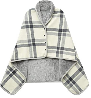 Double Layer Wearable Blanket, Button Shawl Man Woman Wraps, Man Ladies Tippet, Warm Blanket Practical for Sofa, Car, Home, Napping, Studying, Watch TV (gray and white grid)