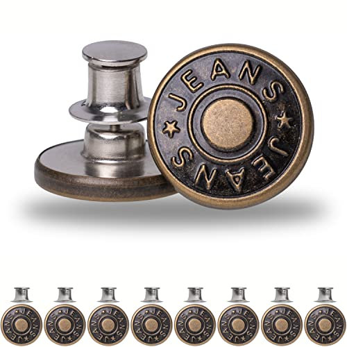 Verstellbare Hosen Ersatz Knöpfe, 8 Pack, Ø 17 mm Messing Jeansknöpfe, Bronze-farben, Hosenbund jederzeit einstellbar, Hose enger weiter machen, Jeansknopf stecken, Jeans Knopf mit Pin, Hosenknöpfe