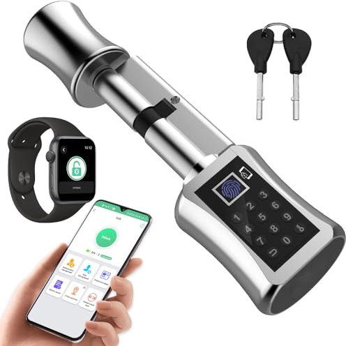 eLinkSmart Türschlosszylinder 70mm (35/35) mit Bluetooth App Fingerabdruck PIN-Code Schlüssel - Geeignet für die meisten EU-Türschlösser DIY schnell Montage Fernautorisierung USB iOS Watch