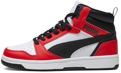 PUMA Unisex Kids Rebound V6 Mid Jr Baskets, Puma White Puma Black For All Time Red, 38 EU