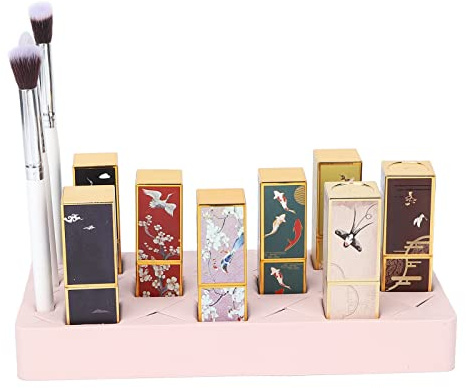 Soporte de Silicona para Pintalabios con 24 Ranuras para Tocador, Estuche de Maquillaje de Gran Capacidad con 18 Ranuras Grandes Y 6 Ranuras Pequeñas, Organizador Cosmético Versátil para(Rosa)