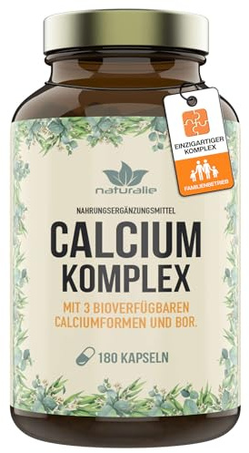naturalie® | Calcium Kapseln im 3-fach Komplex plus Bor | mit Markenrohstoff ovocet® | 230 mg reines Calcium pro Kapsel | bioverfügbar und laborgepüft | 180 Kapseln im BPA-freien Glas