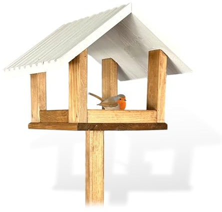 GARTENETAGE Vogelhaus mit Ständer wetterfest/massives Vogelhaus Holz mit Erdspieß/Vogelfutterhaus mit Ständer/Robustes Vogelhäuschen für Ihren Garten