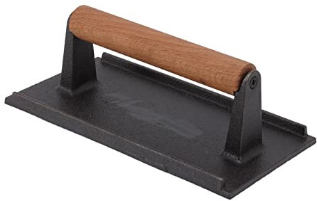 Pressa Per Hamburger Smash, Pressa Per Griglia con Manico in Faggio Rettangolare Resistente al Calore in Ghisa, Pressa Per Griglie Per Cucinare(10 * 20CM)