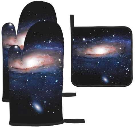 Set di 3 guanti e presine antiscottatura con cielo stellato e presine, set da 3 pezzi per cucinare e grigliare, regalo di Natale per la festa della mamma