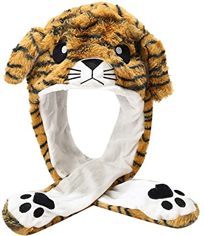 rtdgcv Lustige Tiermütze Plüsch Tiger Mütze mit Beweglichen Ohren Hat Comic-Mütze Ohr Tiger-Formen Winterschutzplüsch warm Familie warme Hüte Mütze Junge Wackelohrenmützen Lustige