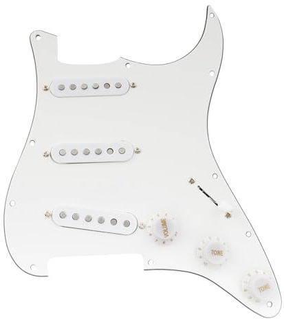Musiclily Pro-SE ST-60SE Pre-wired SSS Pickguard with Staggered Alnico 5 Pickups for Strat Style Electric Guitar, 3Ply White