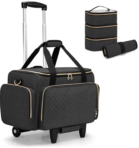 Luxja Custodia per il Trucco con Ruote, Borsa per il Trucco con 3 Custodie Rimovibili e 1 Borsa per Pennelli per Trucco, Borsa per il Trucco da Viaggio (Brevettato), Nero
