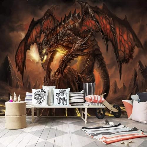 Papel De Vinilo Impermeable De De Pared 3D Papel Tapiz De Pared De Arte De Vinilo De Dragón Ardien Pared Pintado Papel Tapiz 3D Decoración Dormitorio Fotomural Sala Mural-430cm×300cm