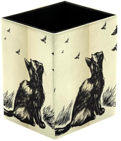 VAPOKF Stifthalter für den Schreibtisch, Katze, die fliegende Vögel betrachtet, Stifthalter, Stiftehalter, Make-up-Pinsel, Aufbewahrung, Schreibtisch-Schreibwaren, Organizer für Zuhause und Büro
