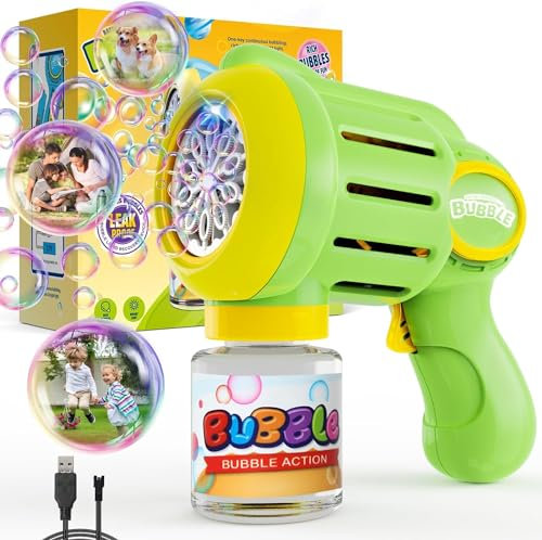 Bombble Seifenblasenpistole Set, Seifenblasenmaschine Kinder 10000 Blasen/Min mit Seifenblasenlösung/Akku, Seifenblasenspielzeug Outdoor Geschenk für Kinder/Geburtstag/Party (Green)