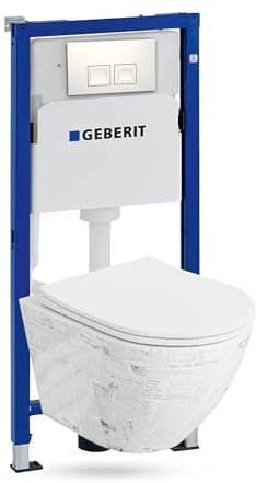 Lavita Duofix Basic Vorwandelement + Wand Tiefspül WC Sofi Slim Paper Spülrandlos + WC Sitz + Bedienplatte Delta 25 Weißer Knopf Komplettset Unterputz Spülkasten Toilette Komplett Sett WC
