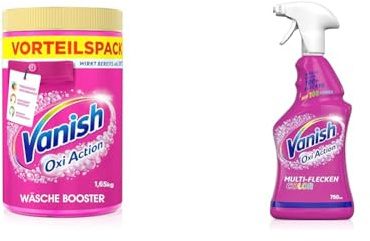 Vanish Power im Doppelpack: Vanish Oxi Action Pulver Pink – 1 x 1,65 kg Fleckenentferner + Vanish Oxi Action Vorwaschspray Color – 1 x 750 ml