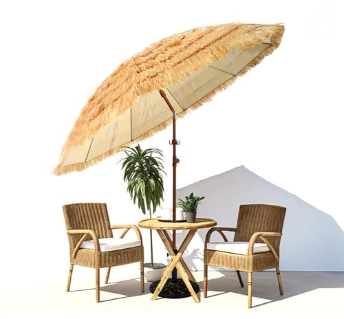 Sombrilla de paja de playa para exteriores 200cm/240cm, sombrilla tropical hawaiana inclinable, parasol portátil con bolsa de transporte, gancho/poste central de hierro ( Color : Wood color , Size : 1