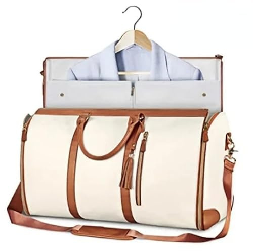 Asiasioc Damen Multifunktionale Reisetasche Gro?e Kapazit?t Handgep?ck Tasche PU Faltbare Anzug Aufbewahrungstasche (Beige)
